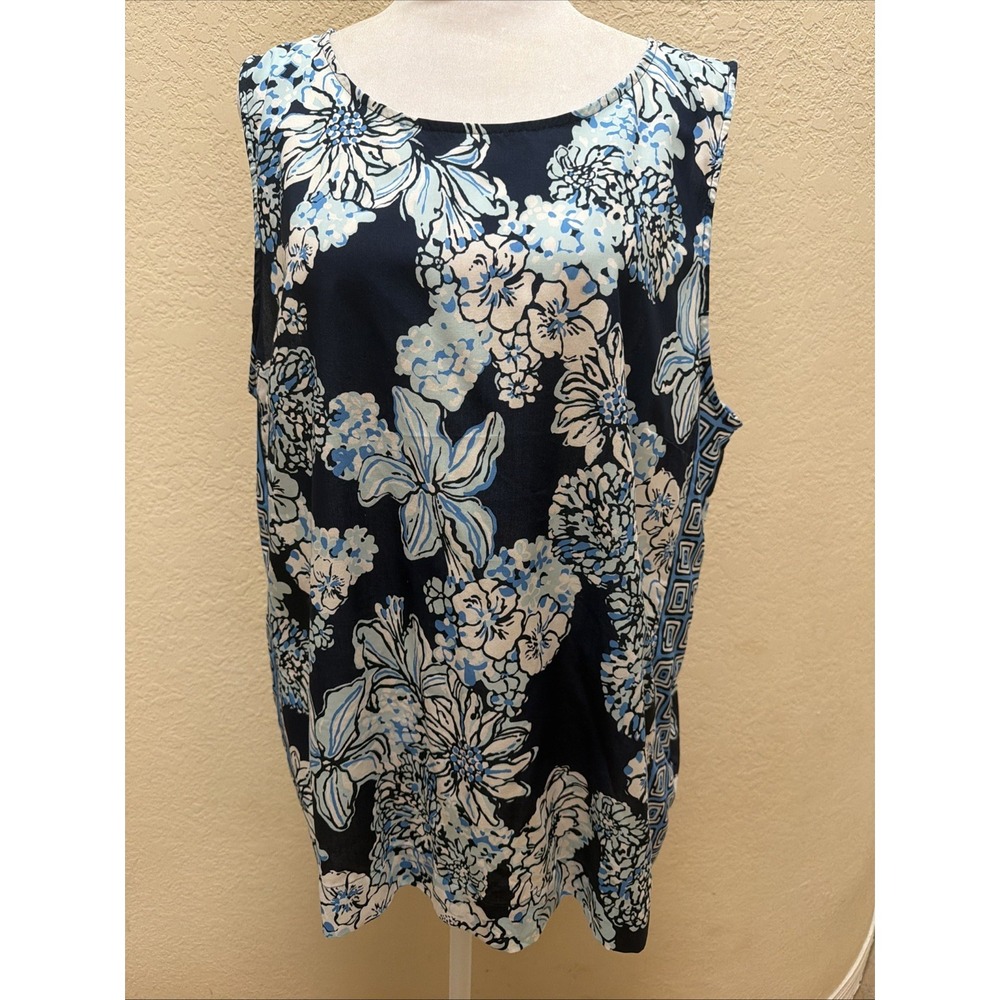 Lilly Pulitzer Women's L Bouquet All Day Iona Sleeveless Blue Floral Blouse Tank - Picture 2 of 11